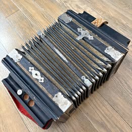 Antique German Saxony Reed Hand Organ / Concertina – Black Bellows, Worn, As-Is