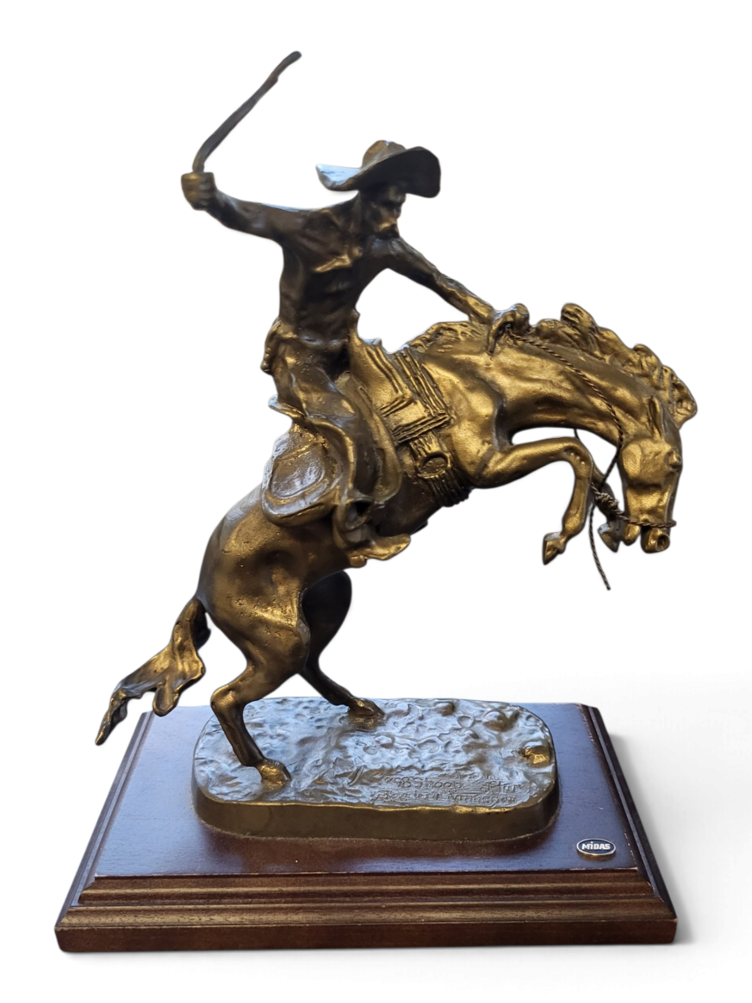 Wally Shoop 1988 Bronze Cowboy Bucking Horse Sculpture Midas Base