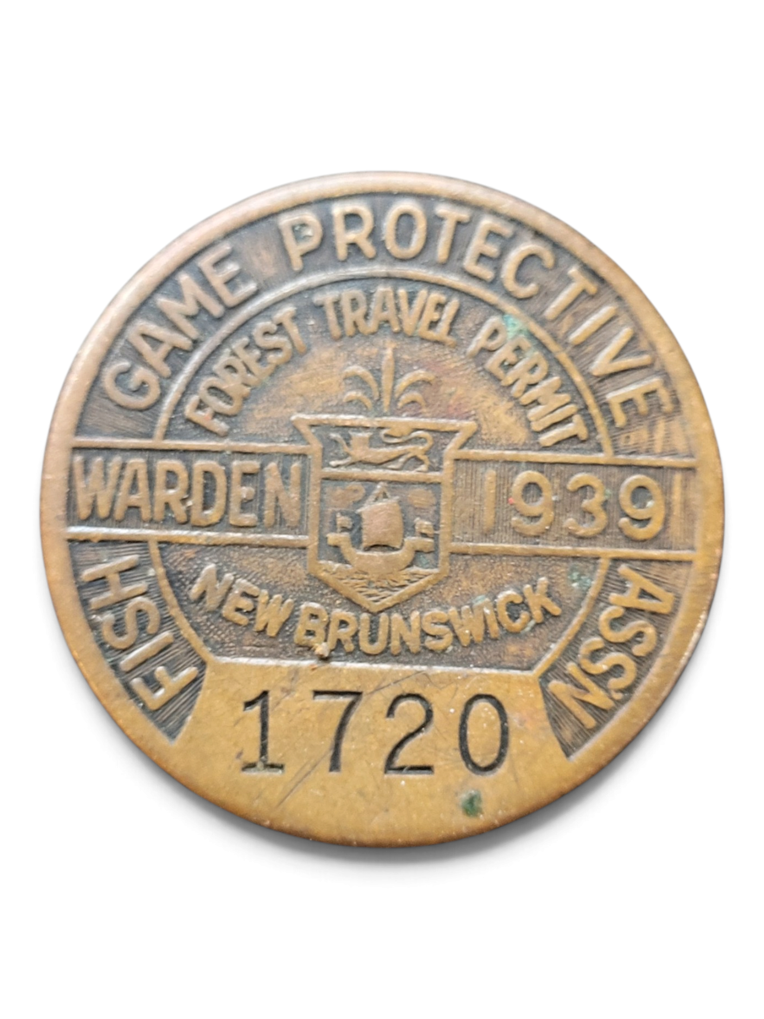 1939 New Brunswick Fish & Game Protective Forest Warden Badge #1720