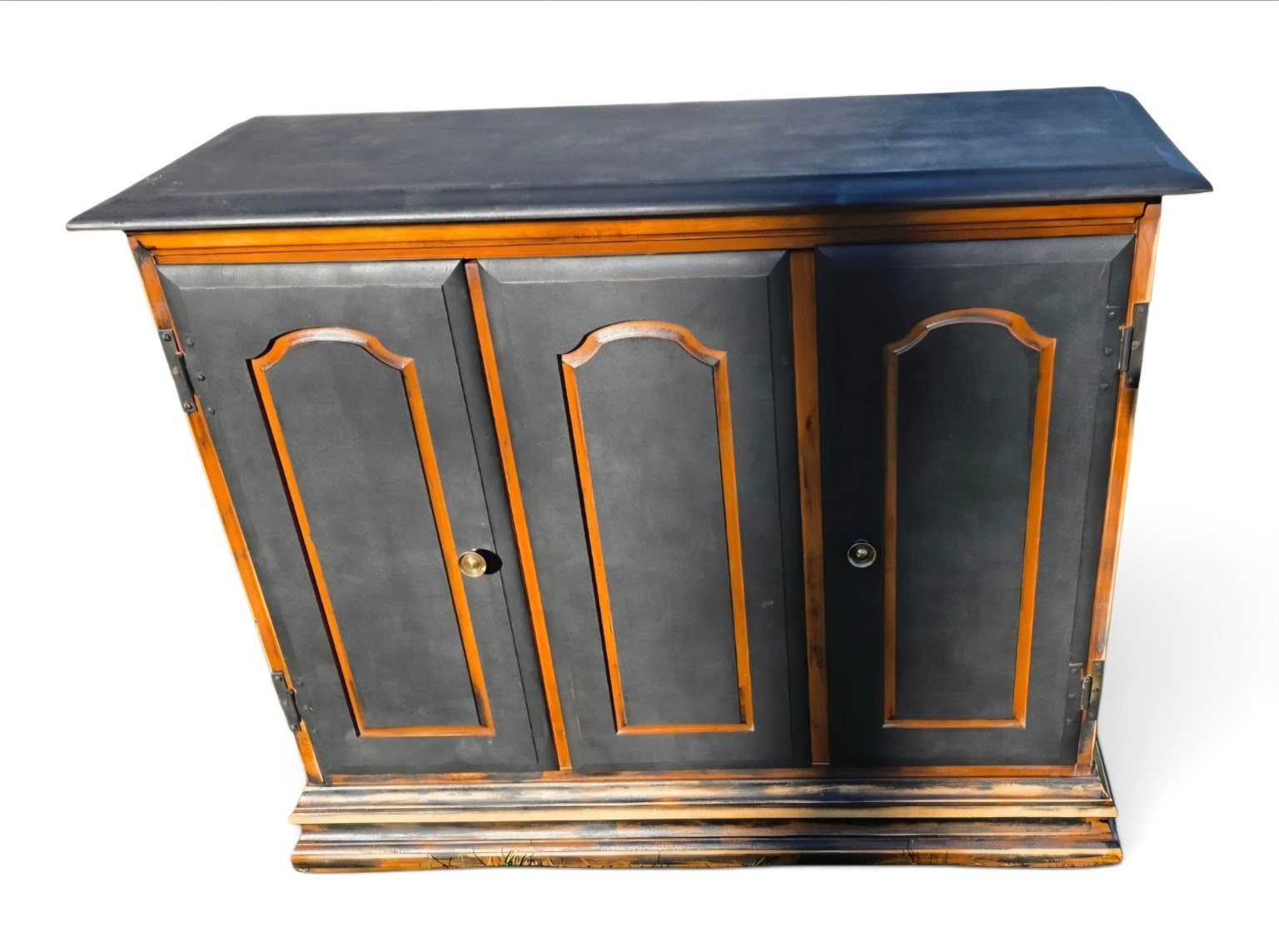Black & Wood Three-Door Storage Cabinet