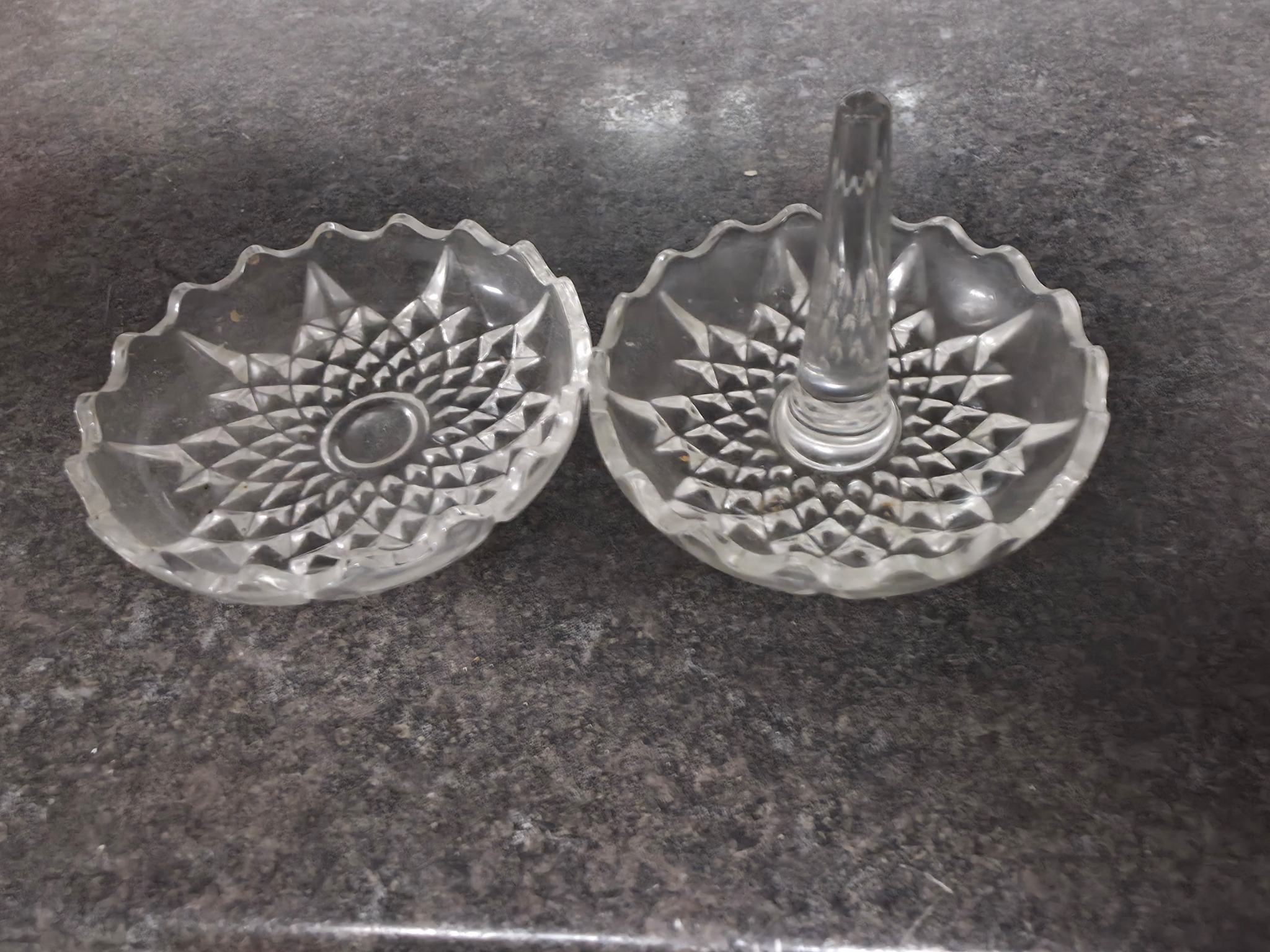 Vintage Pressed Glass Ring Holder & Trinket Dish Set