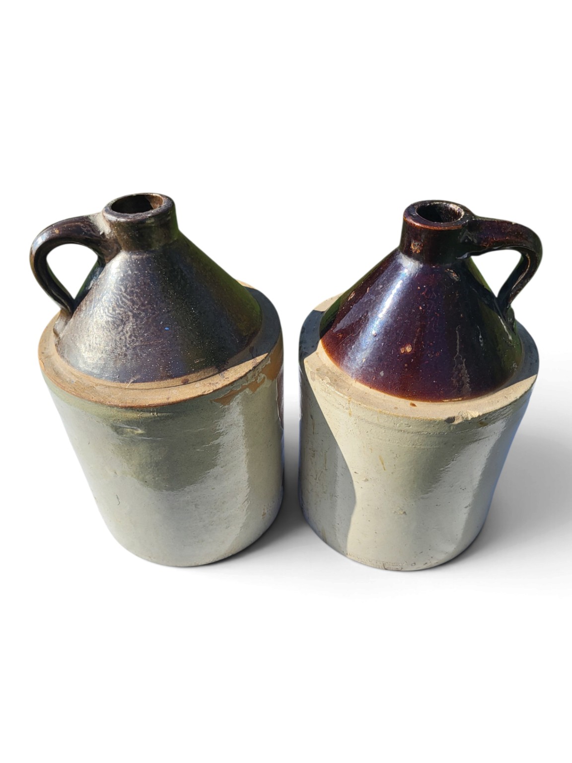 Pair of Antique Two-Tone Stoneware Shoulder Jugs