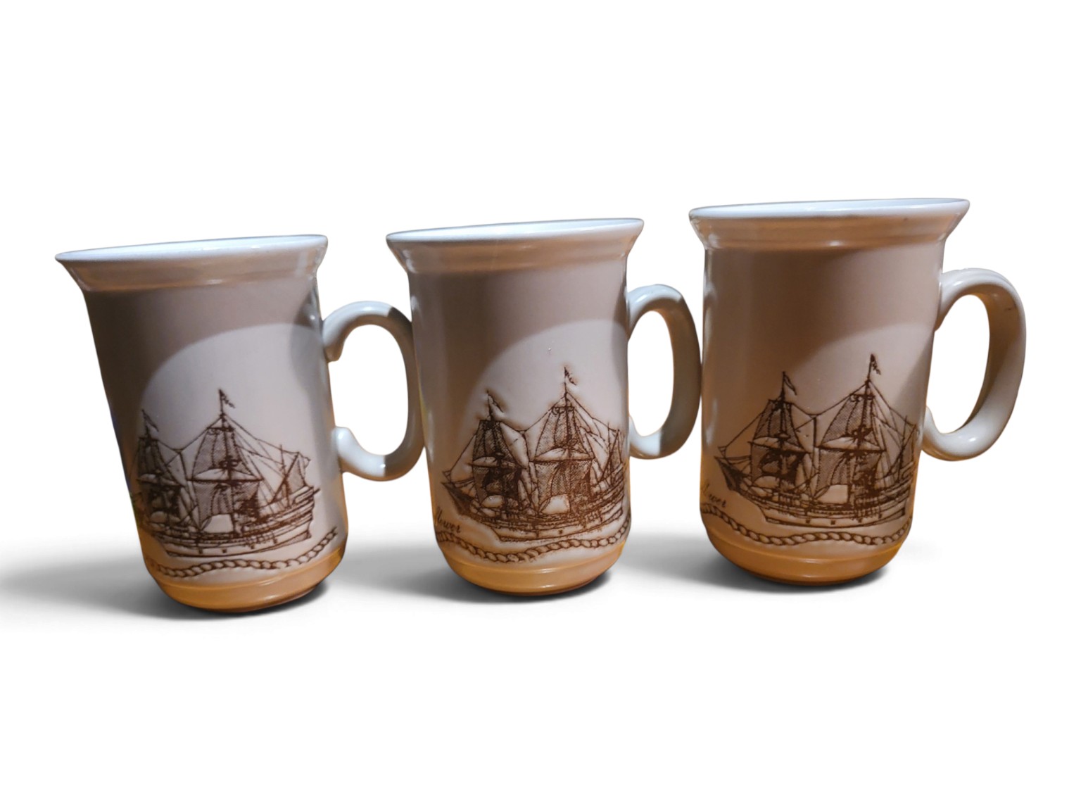 Set of 3 Vintage Staffordshire England Mayflower Ship Mugs